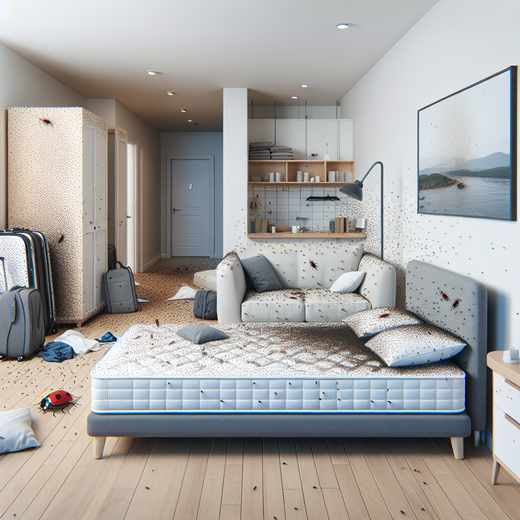 Eine Wohnung befallen mit Bettwanzen, mit deutlichen Anzeichen eines Befalls